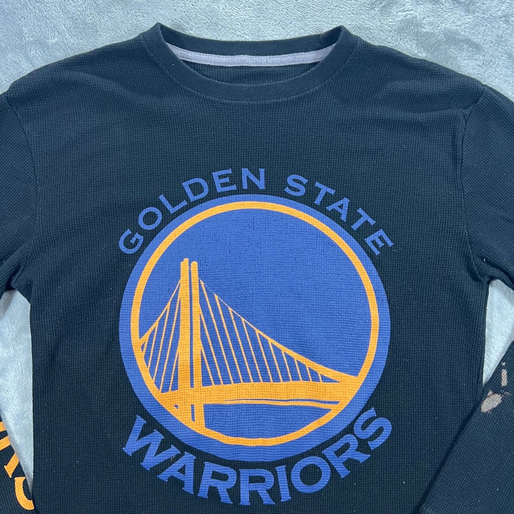 GOLDEN STATE WARRIORS‎ NBA Thermal Shirt Mens Medium Black Bleach Stains